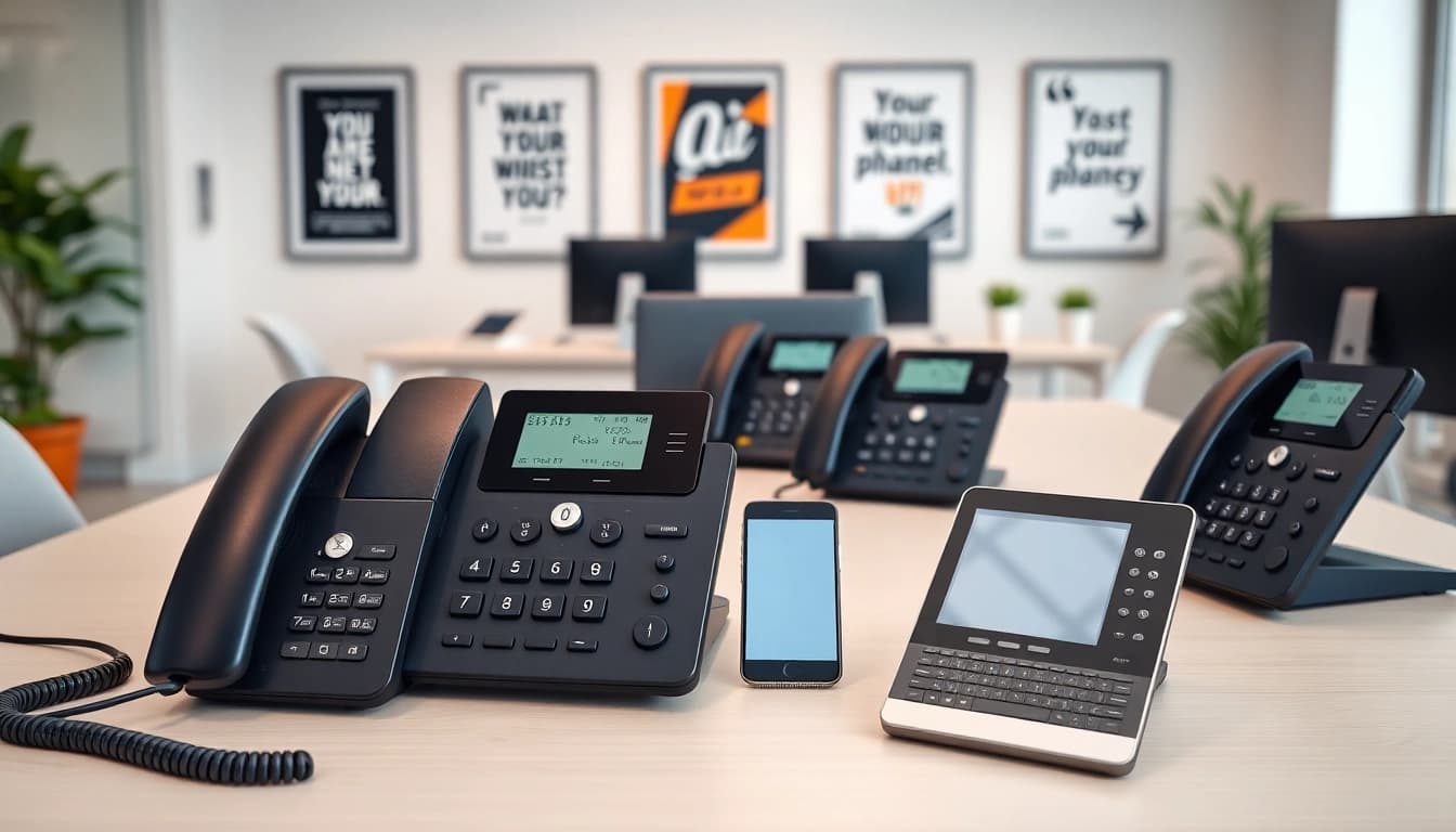 Explore a modern business phone setup showcasing smart devices in a professional environment.