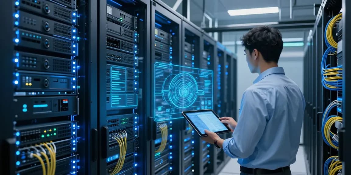 Innovative data center showcasing go8net technology with advanced software development and cloud computing features.