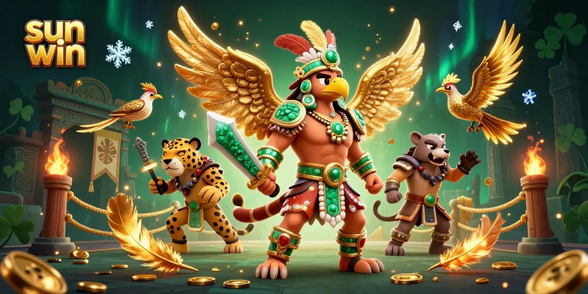 Engage in winning strategies at sun win with Aztec warriors and gold coins swirling around them.