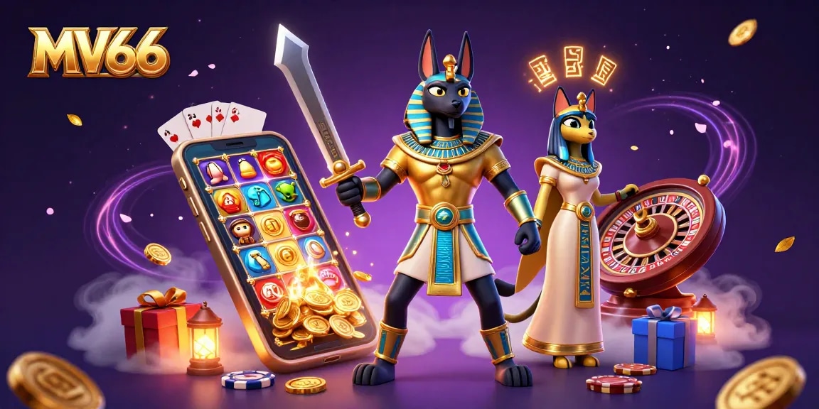 Experience thrilling gameplay at MV66 with Anubis and Bastet amid exciting casino elements.