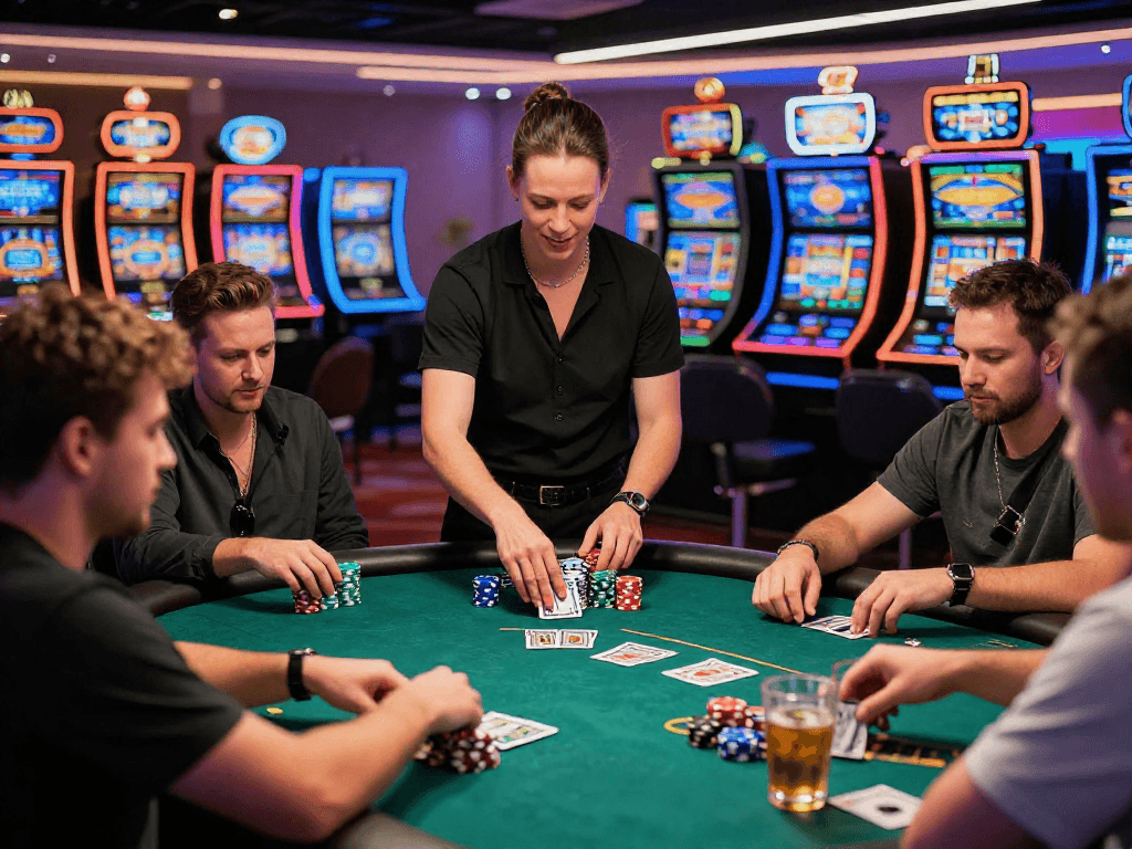 Exciting gaming moment at vin88 casino with players at a poker table.