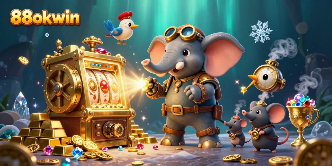 Experience thrilling slots with 88okwin, featuring a charming steampunk elephant and treasures galore!