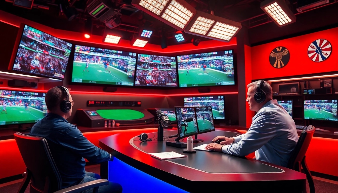 Engaging sports broadcasting analyst showcasing live game analysis, reflecting the energy of Sports Broadcasting.