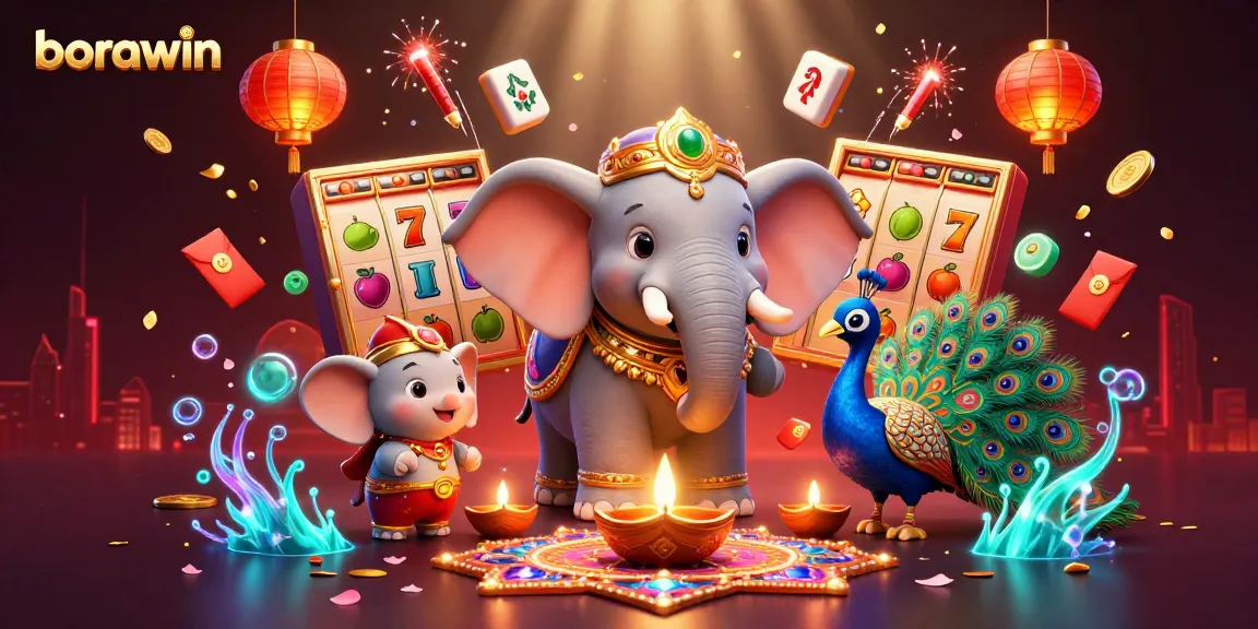 Aproveite a empolgante ação de cassino com a vibrante ilustração 3D da Borawin, apresentando personagens coloridos e elementos de jogo.