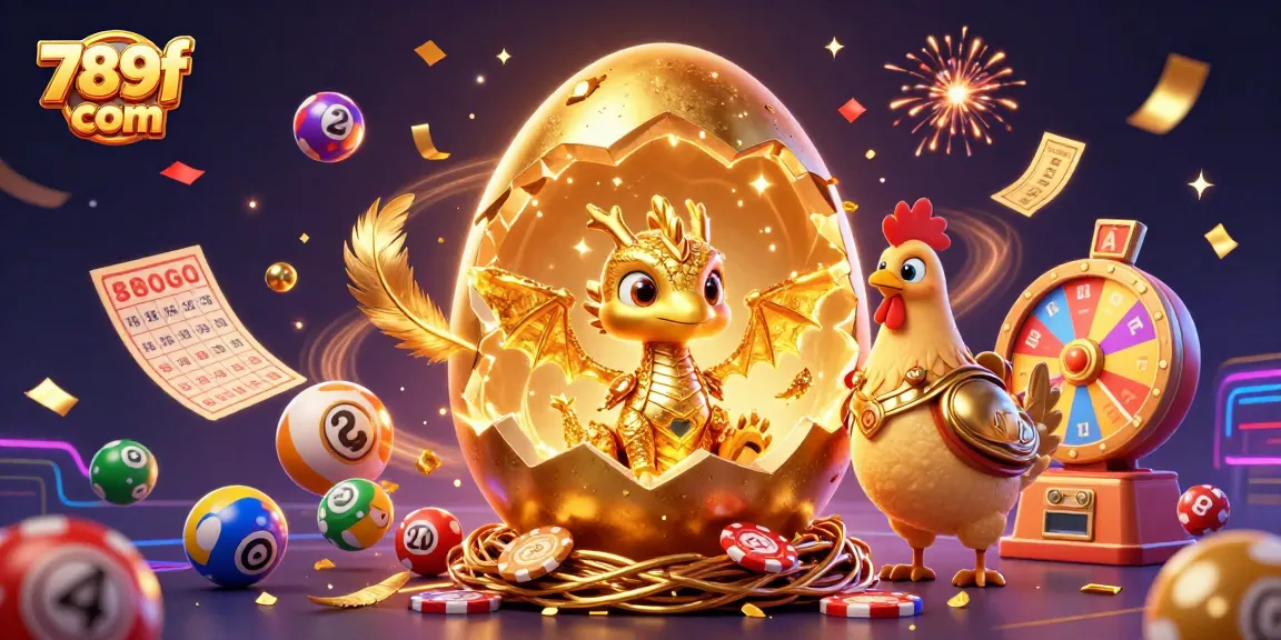 Engage with thrilling wins at 789f com, featuring a dynamic illustration of a golden dragon surrounded by vibrant casino elements.