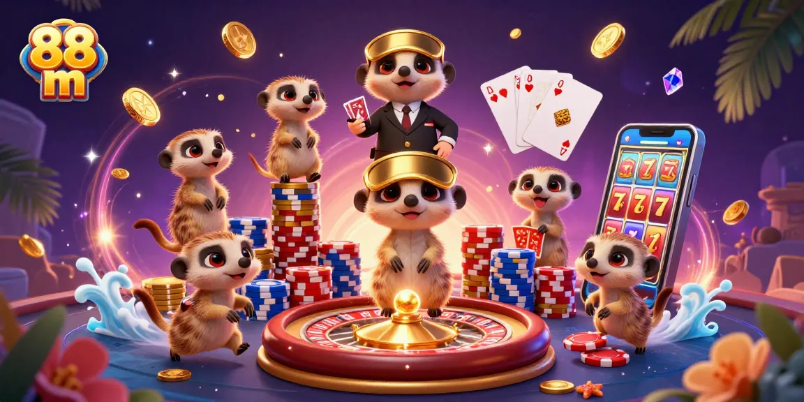 Experience thrilling gaming action at 88 m with lively meerkats orchestrating a casino.