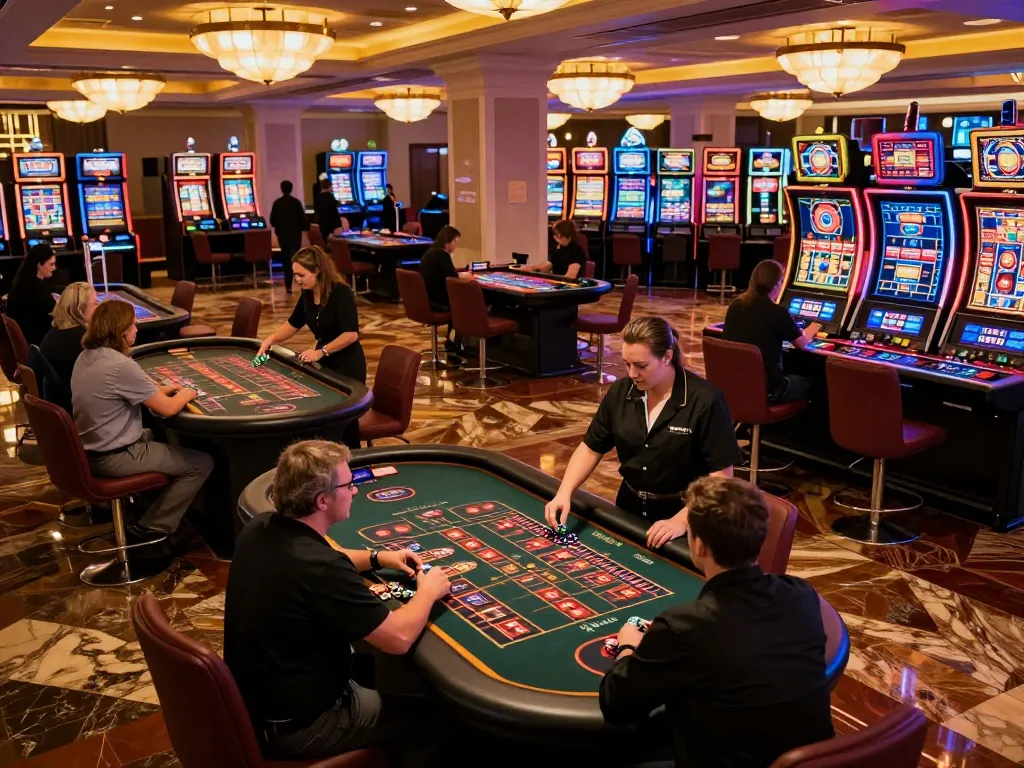 Experience the excitement of the 75W casino floor with players engaged in dynamic roulette gameplay.