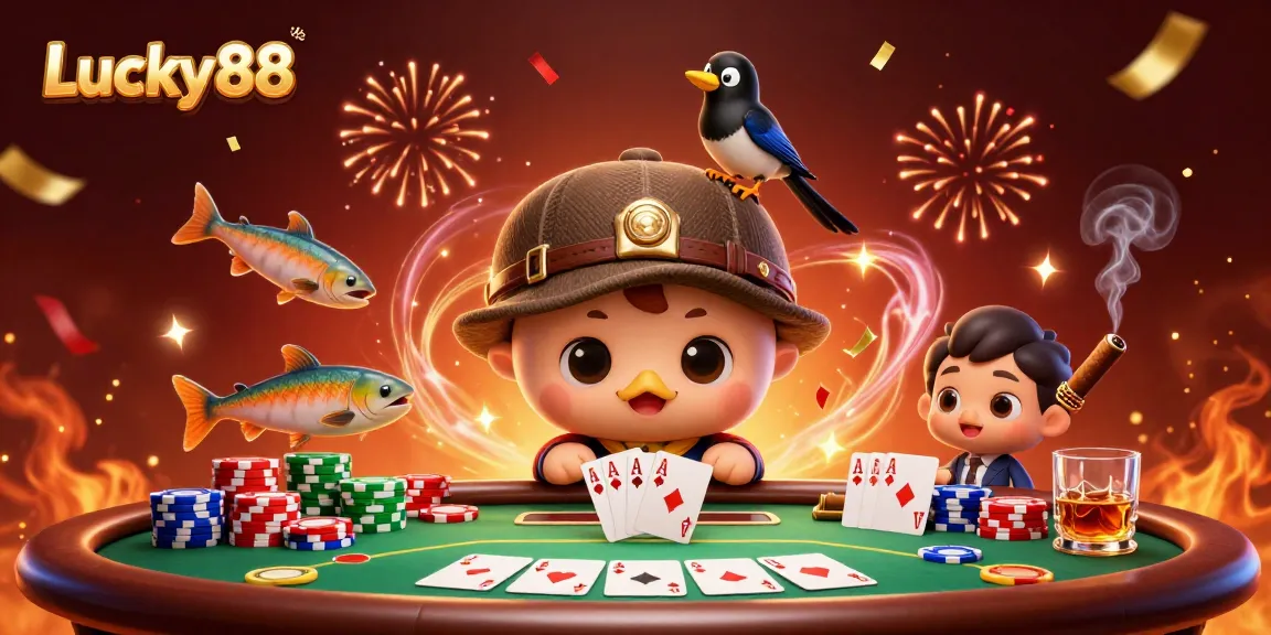 Experience thrilling gameplay at Lucky88 with vibrant poker action featuring colorful chips and celebratory effects.