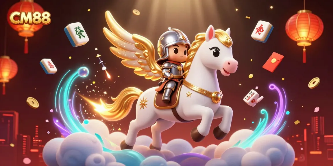 CM88 players enjoy a dynamic casino atmosphere with a celestial horse and starlit knight in an illustrated 3D scene.