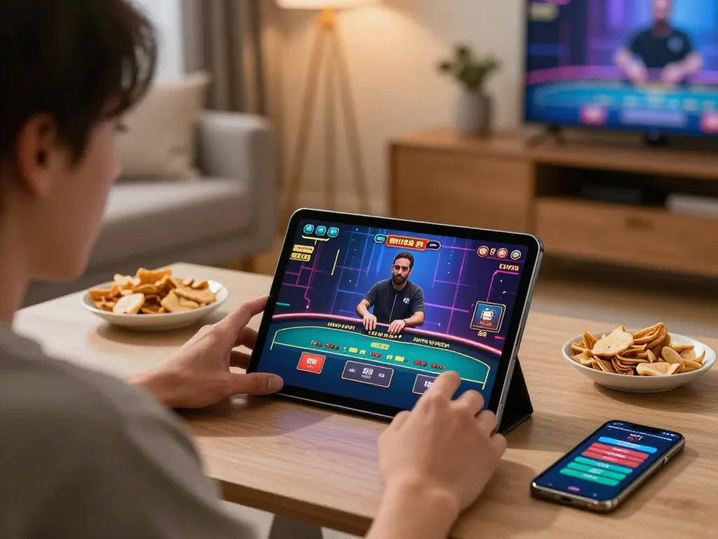 Engaging in live dealer games with Jili707 Brazil on a tablet in a cozy home setting