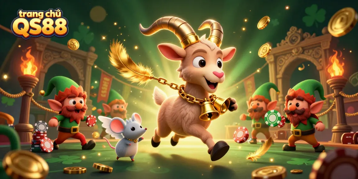 Engage with the vibrant and dynamic elements of trang chủ QS88 in this spirited casino scene with playful characters and exciting game motifs.