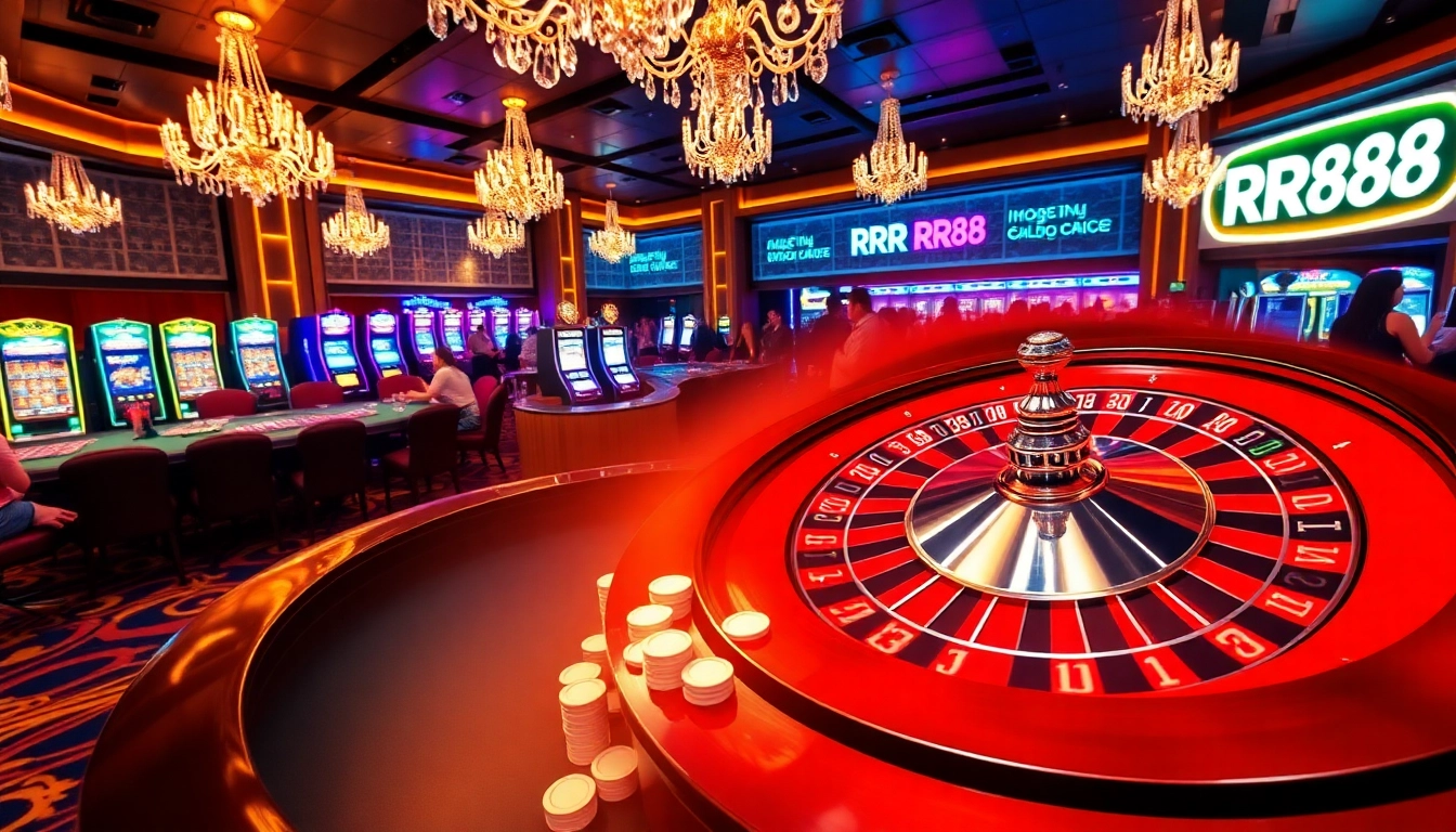 Experience thrilling gameplay at RR88 with vibrant casino tables and excited players.
