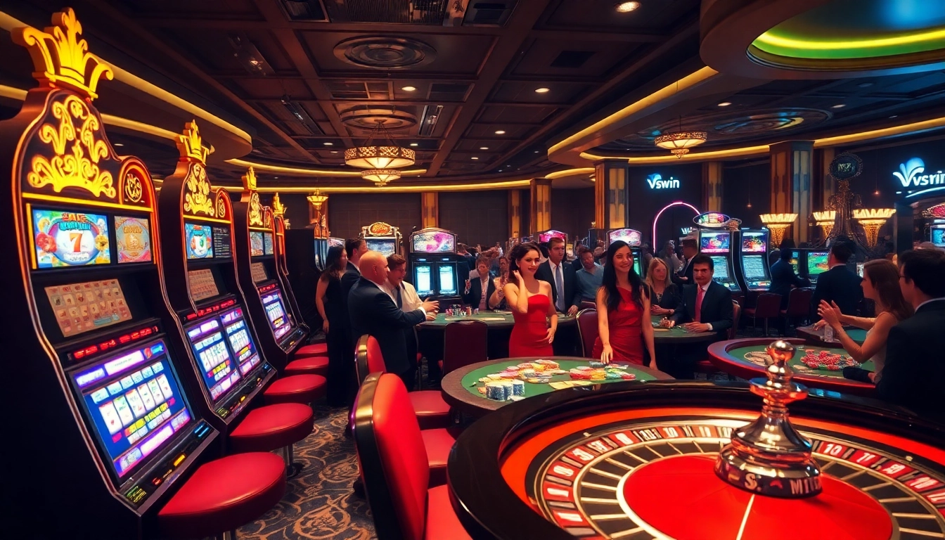 Experience the thrill of winning with vswin in a vibrant casino setting featuring exciting slot machines and poker tables.