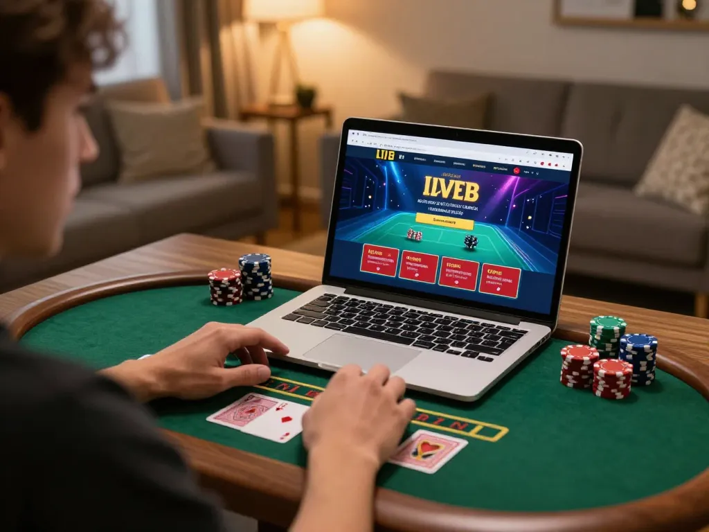 FIVE88 player engaging in a live dealer blackjack game online, displaying focused strategy.