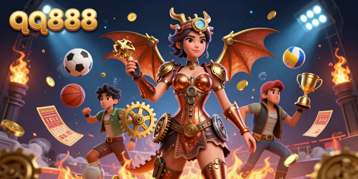 Participe de uma ação de jogo emocionante no qq888, apresentando uma cena de cassino 3D dinâmica com elementos empolgantes.