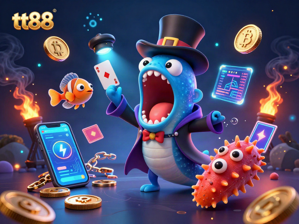 tt88 enhances the casino experience with a lively 3D illustration showcasing magical underwater characters.