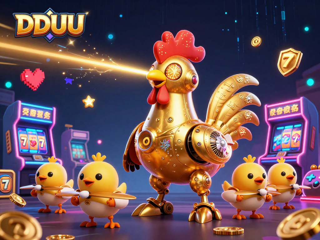 Experience thrilling fun at DDUU with vibrant 3D scenes filled with colorful slots and dynamic characters.