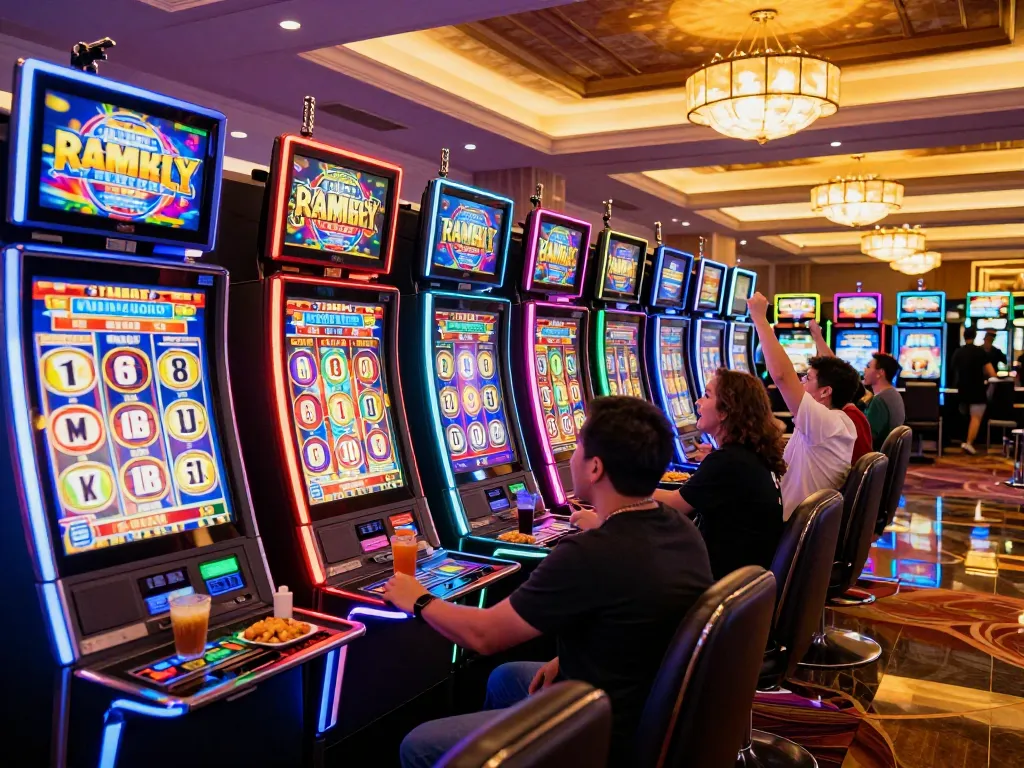 Engaged players enjoying slot machines, showcasing 27G's vibrant casino atmosphere and winning moments