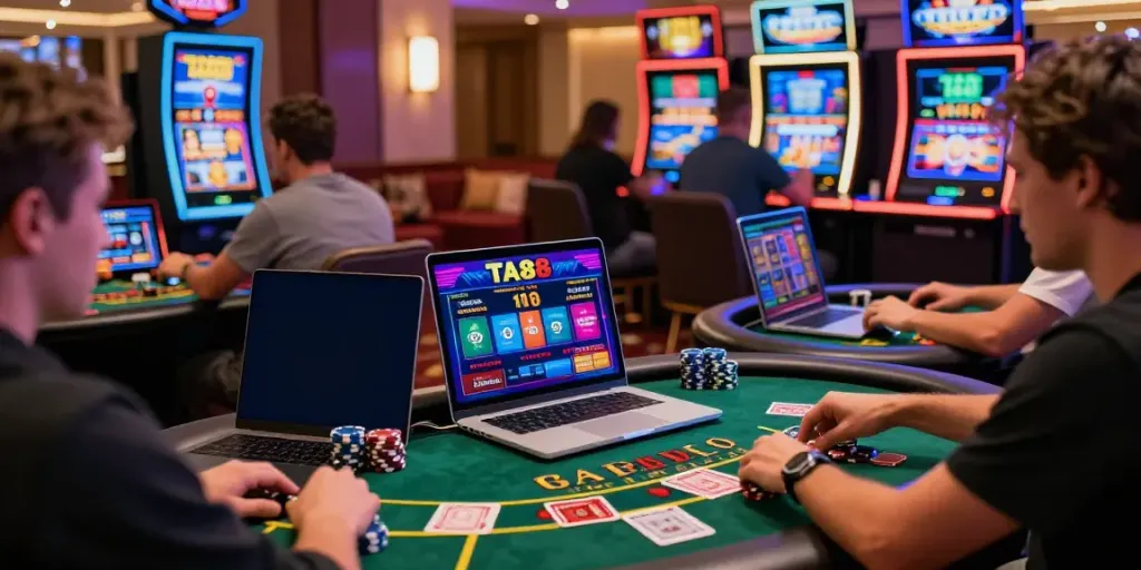 Engaged players enjoying games on the TA88 online casino platform with vibrant visuals.