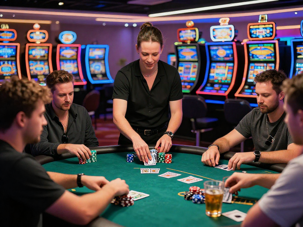 Exciting gaming moment at vin88 casino with players at a poker table.