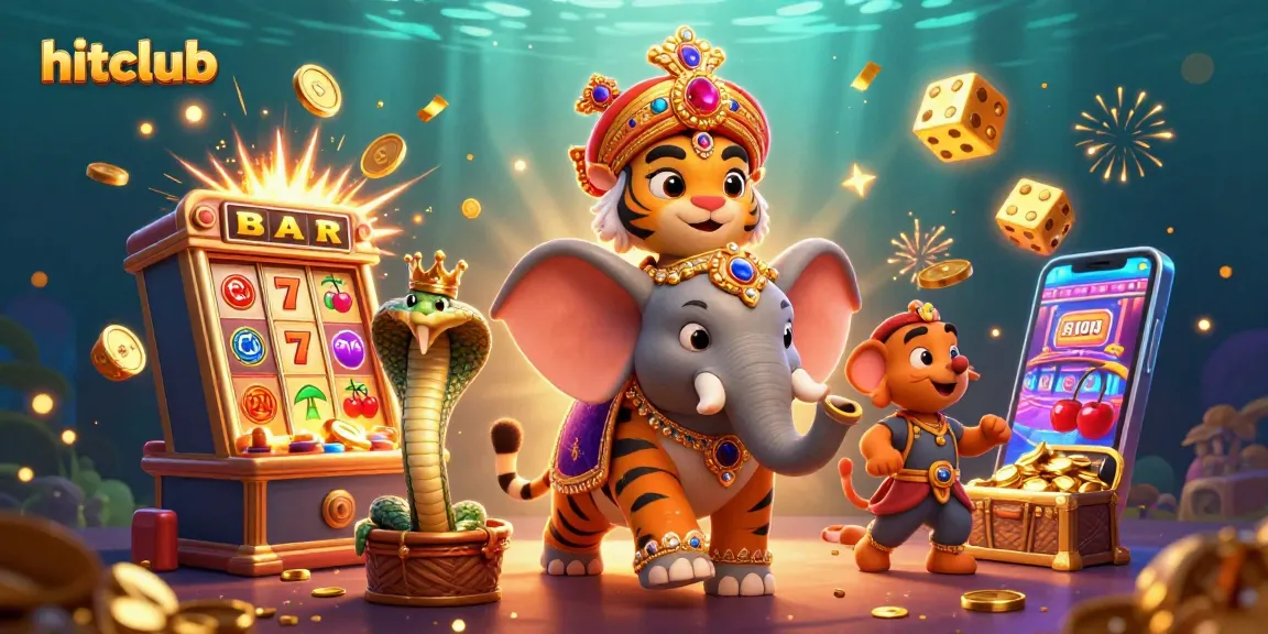hitclub players enjoy thrilling casino games amidst vibrant slot machines and animated celebrations.