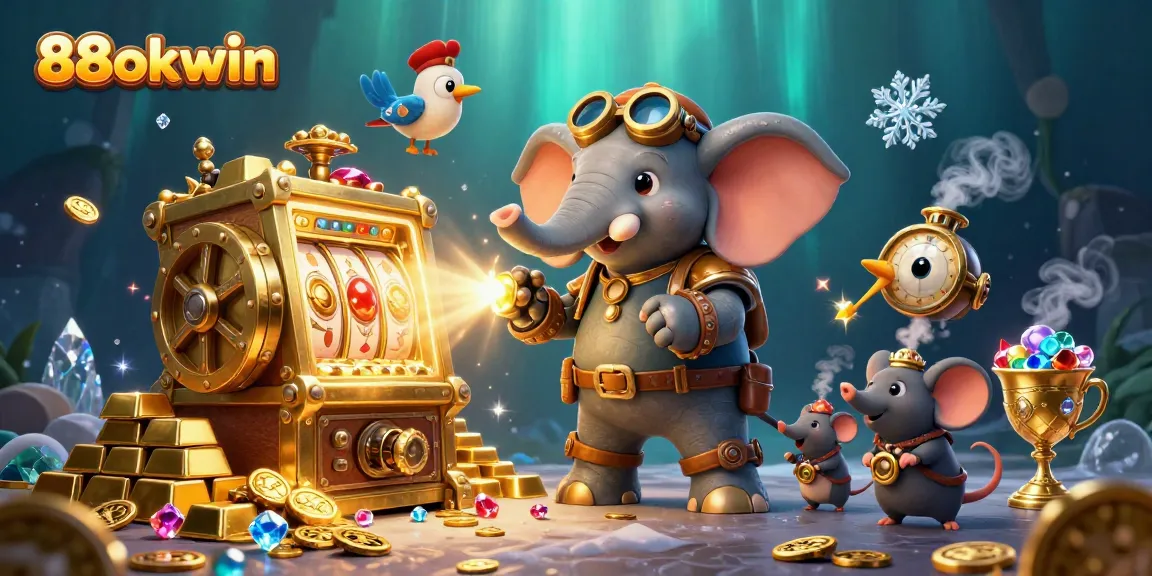 Experience thrilling slots with 88okwin, featuring a charming steampunk elephant and treasures galore!