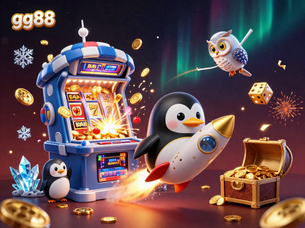 Experience thrilling moments with gg88 as a golden penguin rockets toward a casino in space!