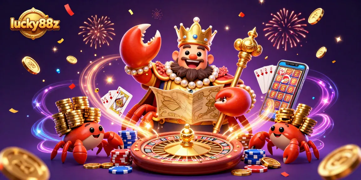 Experience gaming excitement with lucky88z through a vibrant casino scene filled with golden prizes and dynamic action.