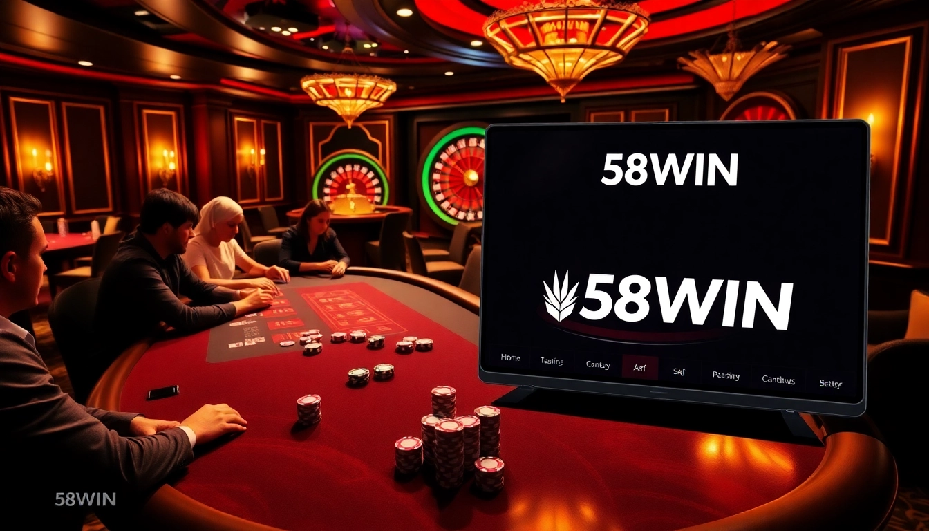 Experience the thrill of 58WIN as players strategize around a vibrant poker table.