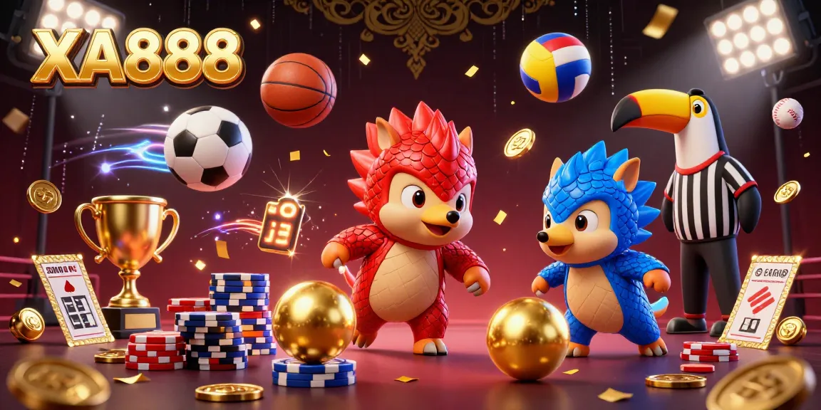 Experience exhilarating gameplay with XA888 as pangolins roll through poker chips in a vibrant casino scene.