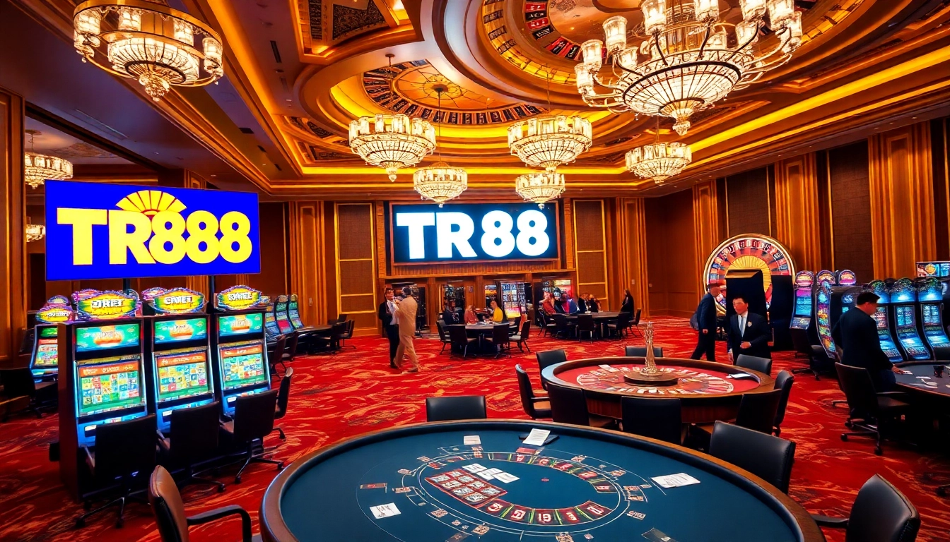 Experience the excitement of TR88 casino gaming with tables, dealers, and vibrant atmosphere.