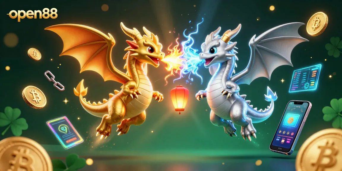 Experience excitement at open88 with twin 3D dragons in a vibrant casino-themed scene.