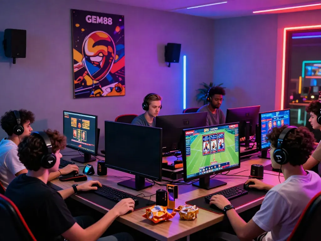 Exciting gaming community engaged with GEM88 online platform, vibrant atmosphere showcasing diverse players.