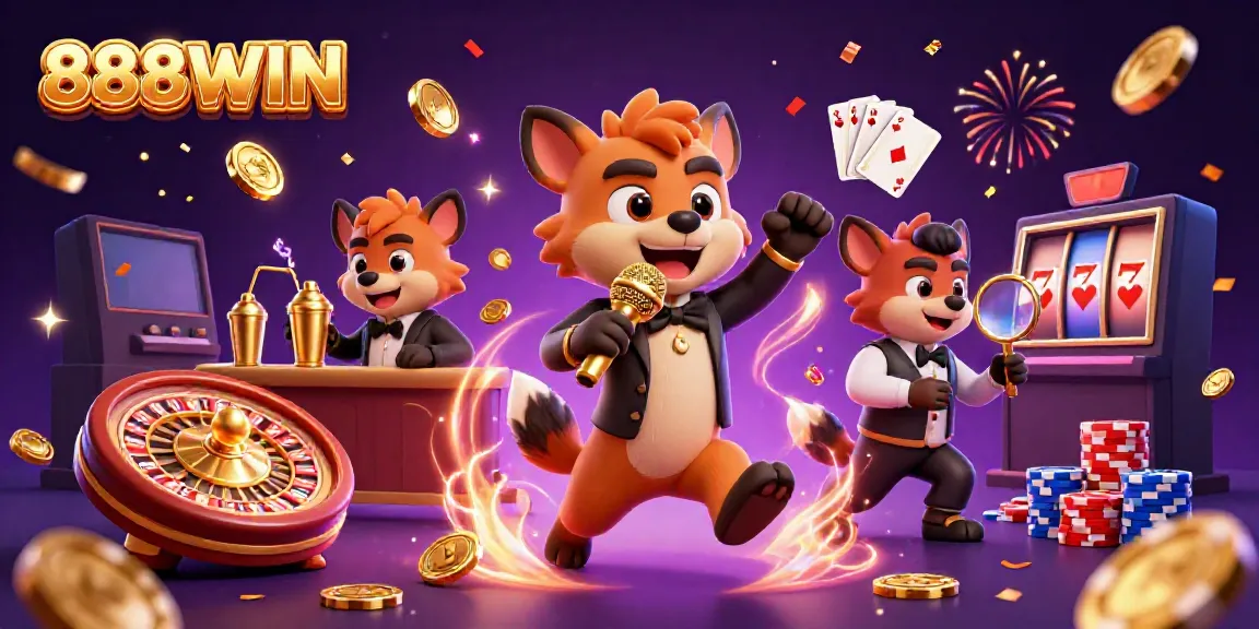 Experience the vibrant energy of 888WIN with lively hyenas in a dynamic casino scene.