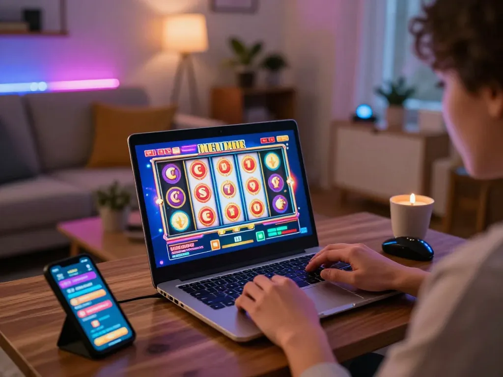Experience the excitement of online slots with 789wim from a cozy gaming setup.