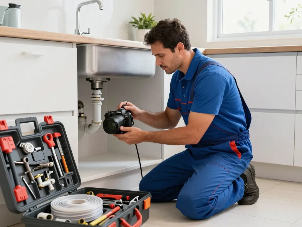 Professional plumber in São Paulo repairing a pipe, showcasing quality plumbing services.