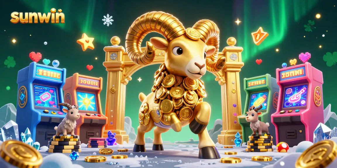 Experience thrilling gameplay with sunwin's vibrant casino scene featuring a golden ram and arcade elements.