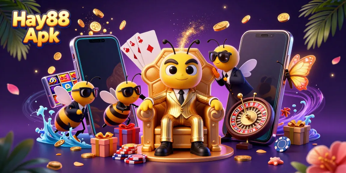 Spin and win with Hay88 Apk, featuring a vibrant bumblebee mob boss in a dynamic casino scene.