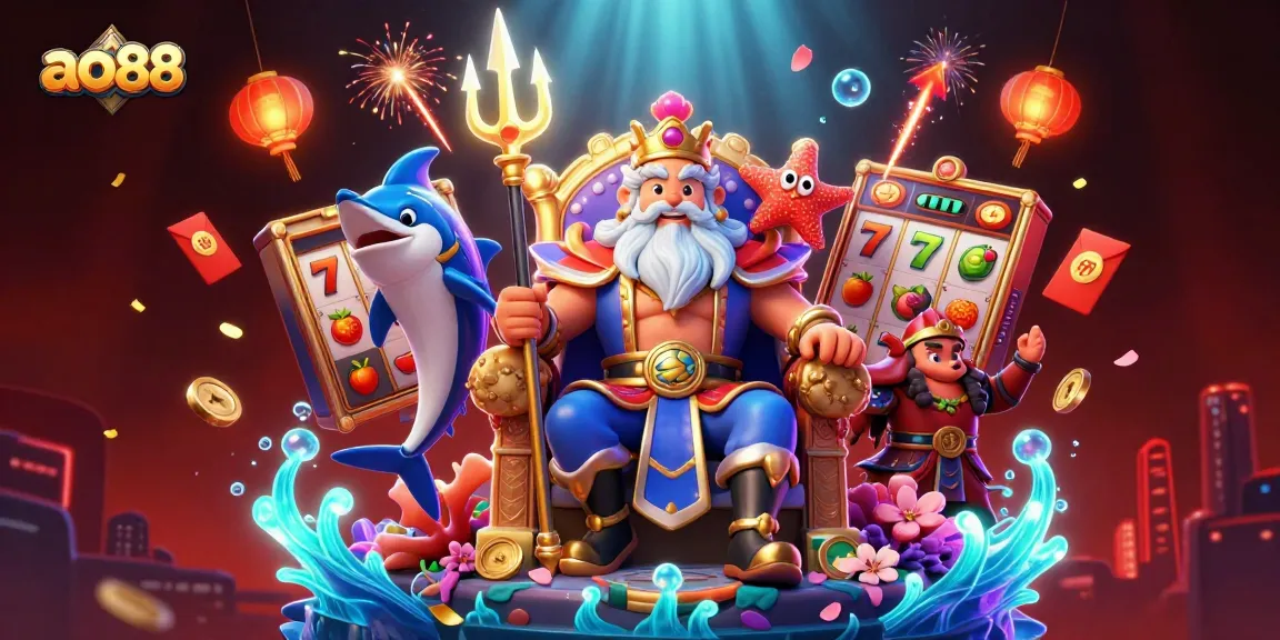 Experience thrills at ao88 with captivating slot machine illustrations and vibrant underwater elements.