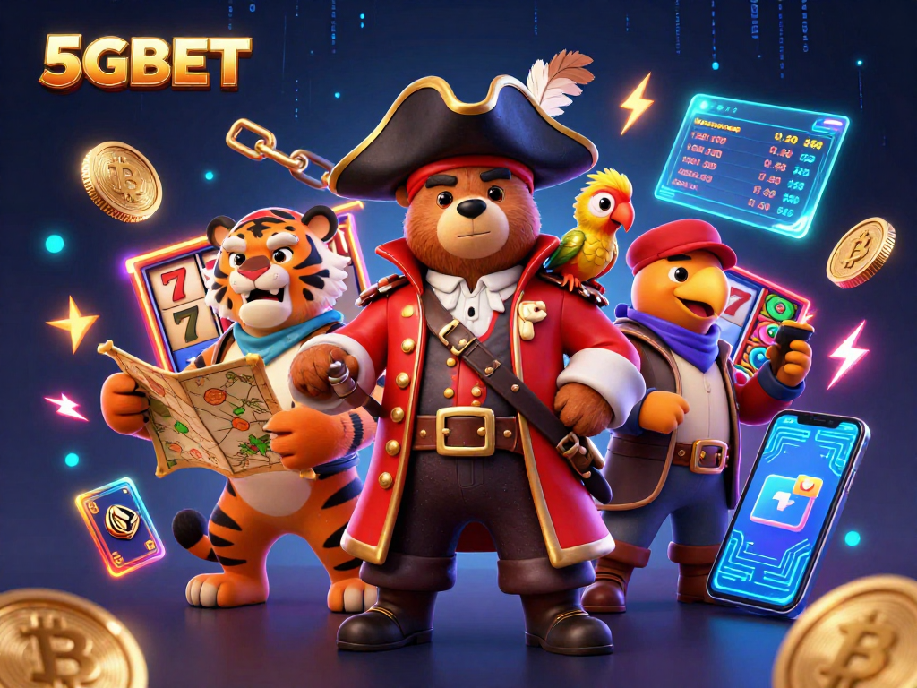 Experience the thrill of slots at 5GBET, where cartoon characters engage in exciting treasure-hunting adventures.