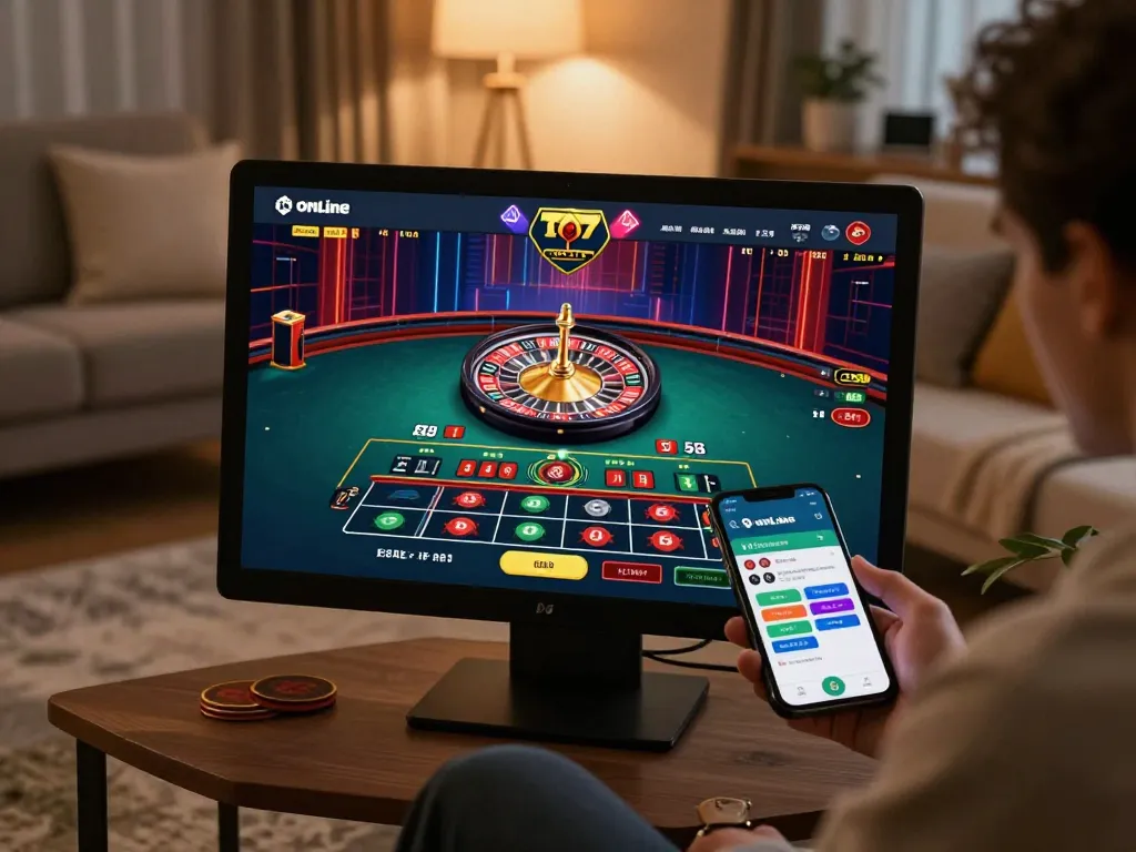 Engaged player using nhà cái GG88 app for a dynamic online roulette game at home.