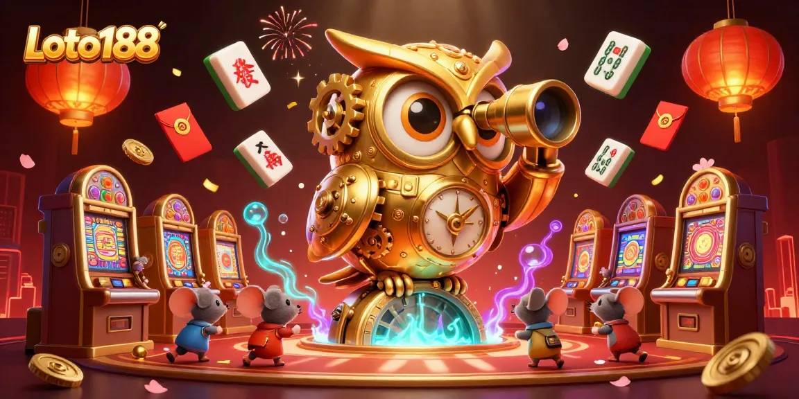 Loto188 captivates with a vibrant casino scene featuring a golden owl and dynamic game elements.