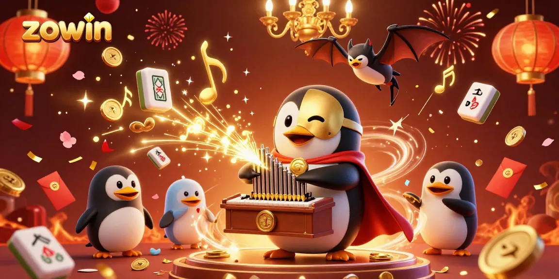 Zowin interactive games featuring a magical scene with anime characters, gold coins, and festive elements.