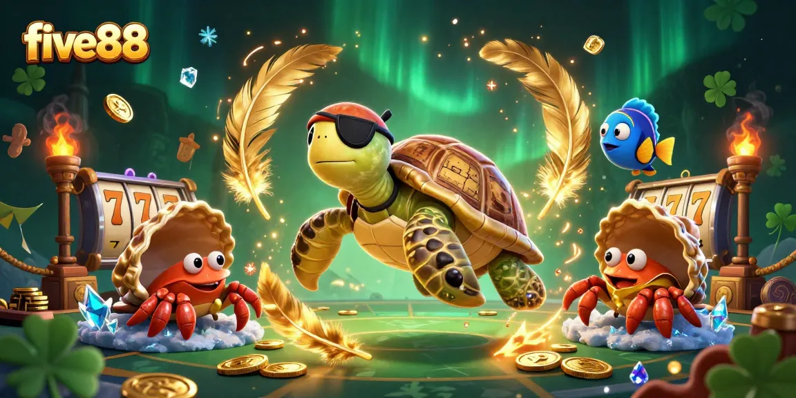 Experience the excitement of five88 with a vibrant 3D scene featuring a pirate turtle and treasure.