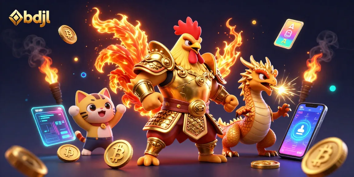 Engage with bdjl's dynamic casino-themed 3D illustration featuring lively characters and cryptocurrency elements.