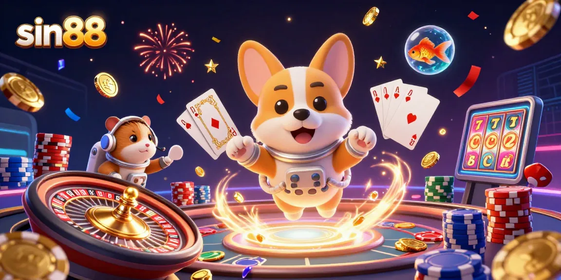 Experience the excitement of sin88 with a vibrant 3D gaming scene showcasing cosmic casino adventures.