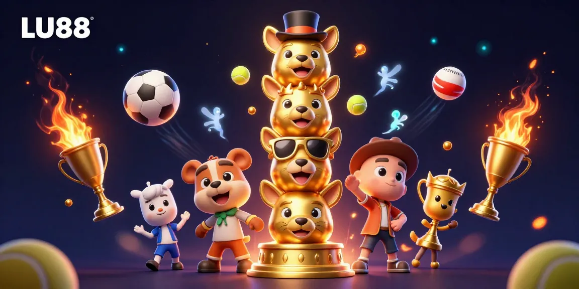 LU88 offers a vibrant casino experience with animated characters and dynamic sports elements in a lavish 3D environment.