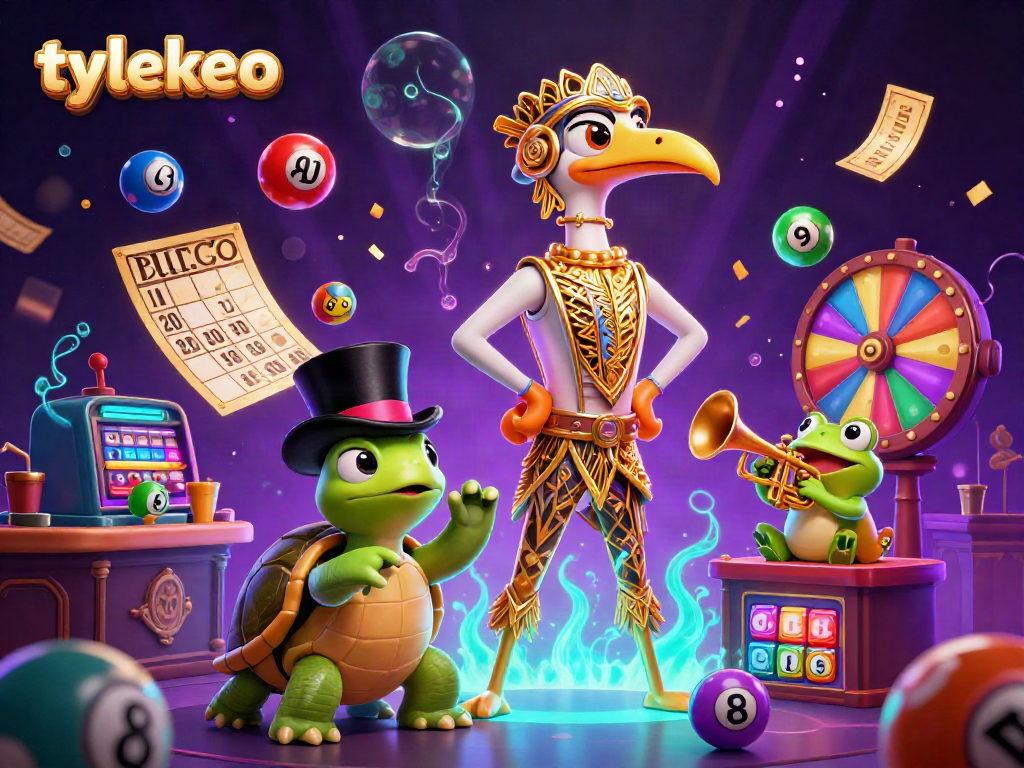 Tylekeo offers dynamic 3D cartoon illustration depicting a speakeasy scene filled with colorful lottery elements.