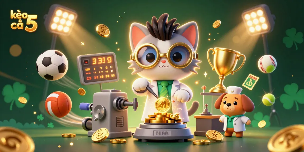 Engage with kèo nhà cái 5 by betting on dynamic sports action illustrated with cartoon characters.