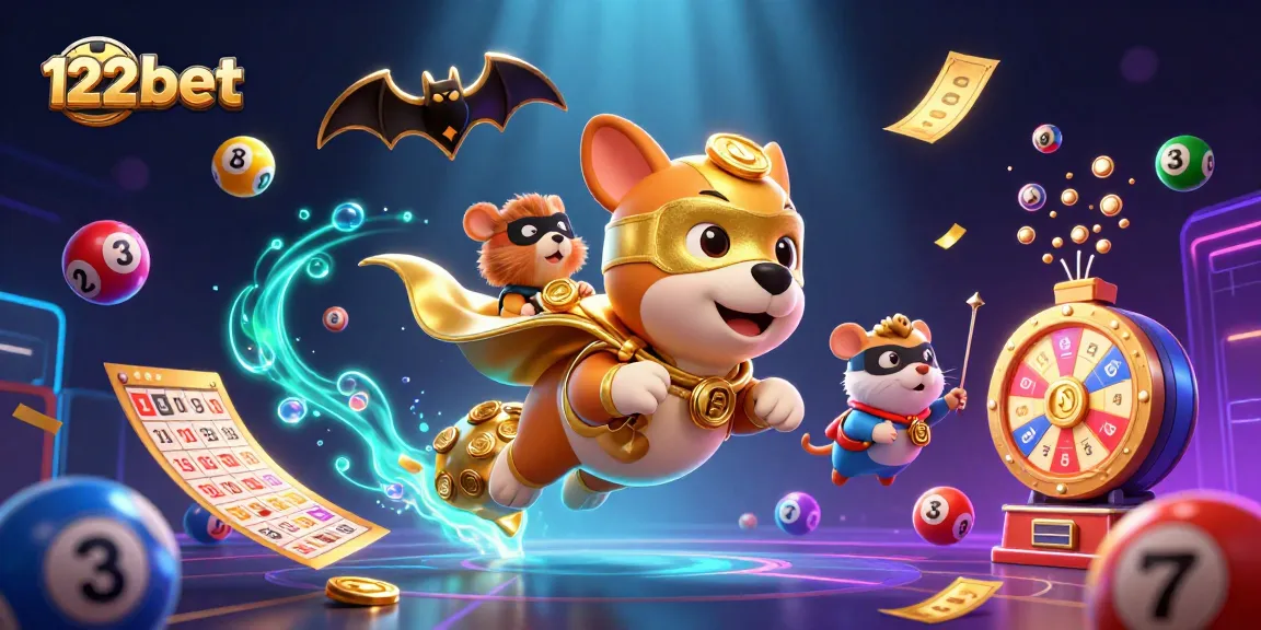 Experimente a emoção do 122bet com uma ilustração de cassino temática de super-herói apresentando elementos empolgantes de jogos de azar.